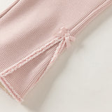 Dave&Bella Toddler Girls Pink/Black/Apricot Sweet Bow Tie Fleece Cozy Flared Pants