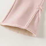 Dave&Bella Toddler Girls Pink/Black/Apricot Sweet Bow Tie Fleece Cozy Flared Pants