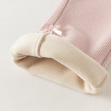 Dave&Bella Toddler Girls Pink/Black/Apricot Sweet Bow Tie Fleece Cozy Flared Pants