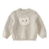Dave&Bella Toddler Girls/Boys Pink/Khaki Cute Rabbit/Cat Print Cozy Soft Wool Sweaters
