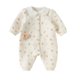 Dave&Bella Baby Girls Beige Doll Collar Cute Print Cozy Cotton Comfortable Soft Rompers