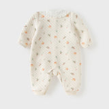 Dave&Bella Baby Girls Beige Doll Collar Cute Print Cozy Cotton Comfortable Soft Rompers