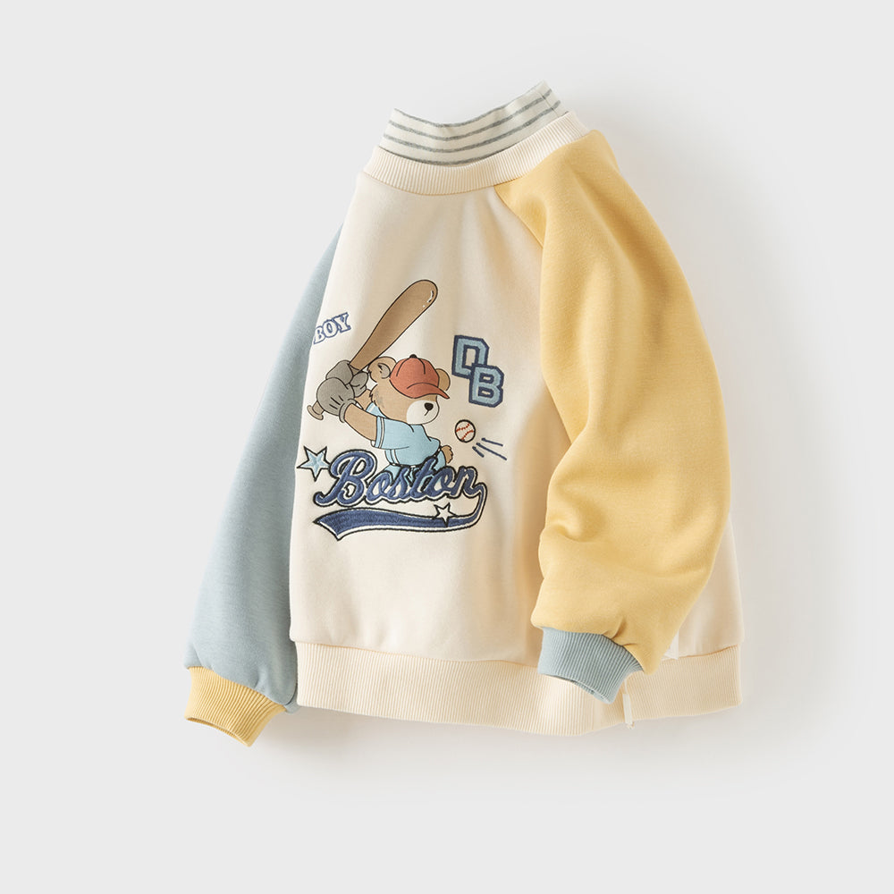 Dave&Bela Toddler Boys Beige Turtle Cute Print Mock Two-Piece Soft Cozy Sweatshirts