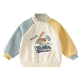 Dave&Bela Toddler Boys Beige Turtle Cute Print Mock Two-Piece Soft Cozy Sweatshirts