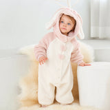 Dave&Bella Baby Girls Pink Cute Sweet Rabbit Fleece Soft Cozy Comfortable Rompers