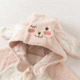 Dave&Bella Baby Girls Pink Cute Sweet Rabbit Fleece Soft Cozy Comfortable Rompers
