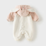 Dave&Bella Baby Girls Pink Cute Sweet Rabbit Fleece Soft Cozy Comfortable Rompers