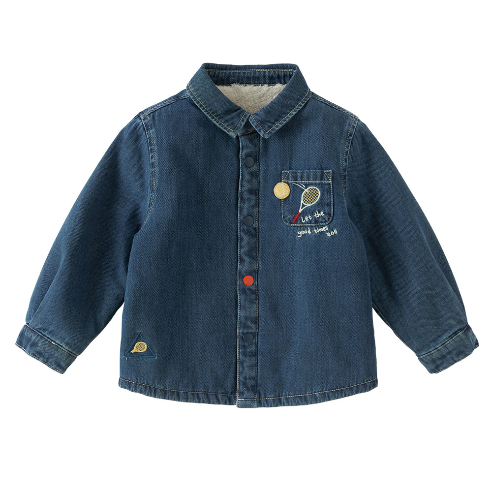 Dave&Bella Toddler Boys Denim Blue Turndown Collar Fleece-Line Warm Cozy Jackets