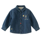 Dave&Bella Toddler Boys Denim Blue Turndown Collar Fleece-Line Warm Cozy Jackets