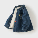 Dave&Bella Toddler Boys Denim Blue Turndown Collar Fleece-Line Warm Cozy Jackets