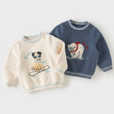 Dave&Bella Toddler Boys Blue/White Cute Bear/Dog Print Comfortable Cozy Soft Sweaters