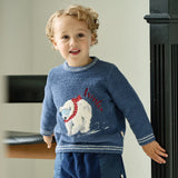 Dave&Bella Toddler Boys Blue/White Cute Bear/Dog Print Comfortable Cozy Soft Sweaters