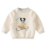 Dave&Bella Toddler Boys Blue/White Cute Bear/Dog Print Comfortable Cozy Soft Sweaters