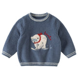 Dave&Bella Toddler Boys Blue/White Cute Bear/Dog Print Comfortable Cozy Soft Sweaters