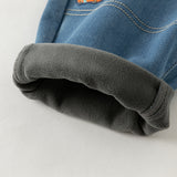 Dave&Bela Toddler Boys Denim Blue Fleece-Line Warm Soft Cozy Jeans