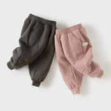 Dave&Bella Toddler Girls Pink/Gray Fleece-Line Simple Versatile Cozy Soft Jogger Pants