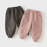 Dave&Bella Toddler Girls Pink/Gray Fleece-Line Simple Versatile Cozy Soft Jogger Pants