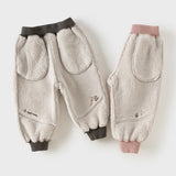 Dave&Bella Toddler Girls Pink/Gray Fleece-Line Simple Versatile Cozy Soft Jogger Pants
