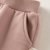 Dave&Bella Toddler Girls Pink/Gray Fleece-Line Simple Versatile Cozy Soft Jogger Pants