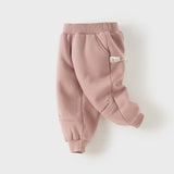 Dave&Bella Toddler Girls Pink/Gray Fleece-Line Simple Versatile Cozy Soft Jogger Pants