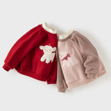Dave&Bella Toddler Girls/Boys Red/Pink Cute Sheep Print Fleee-Line Cozy Soft Sweatshirts
