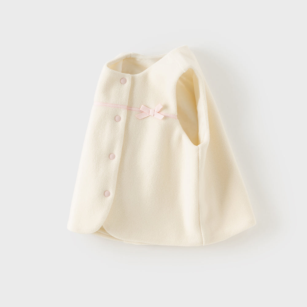 Dave&Bella Toddler Girls Beige Design Bow Tie Micro Fleece Warm Vests