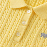 Dave&Bella Kid Girls Navy/Yellow/Pink Polo Collar Soft Cozy Knitted A‑Line Dress