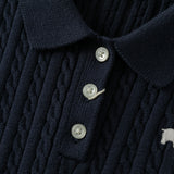Dave&Bella Kid Girls Navy/Yellow/Pink Polo Collar Soft Cozy Knitted A‑Line Dress