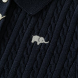 Dave&Bella Kid Girls Navy/Yellow/Pink Polo Collar Soft Cozy Knitted A‑Line Dress