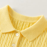 Dave&Bella Kid Girls Navy/Yellow/Pink Polo Collar Soft Cozy Knitted A‑Line Dress