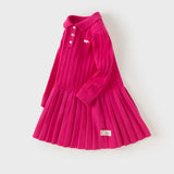 Dave&Bella Kid Girls Navy/Yellow/Pink Polo Collar Soft Cozy Knitted A‑Line Dress