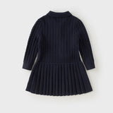 Dave&Bella Kid Girls Navy/Yellow/Pink Polo Collar Soft Cozy Knitted A‑Line Dress