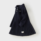 Dave&Bella Kid Girls Navy/Yellow/Pink Polo Collar Soft Cozy Knitted A‑Line Dress