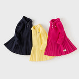 Dave&Bella Kid Girls Navy/Yellow/Pink Polo Collar Soft Cozy Knitted A‑Line Dress