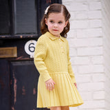 Dave&Bella Kid Girls Navy/Yellow/Pink Polo Collar Soft Cozy Knitted A‑Line Dress