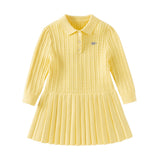 Dave&Bella Kid Girls Navy/Yellow/Pink Polo Collar Soft Cozy Knitted A‑Line Dress