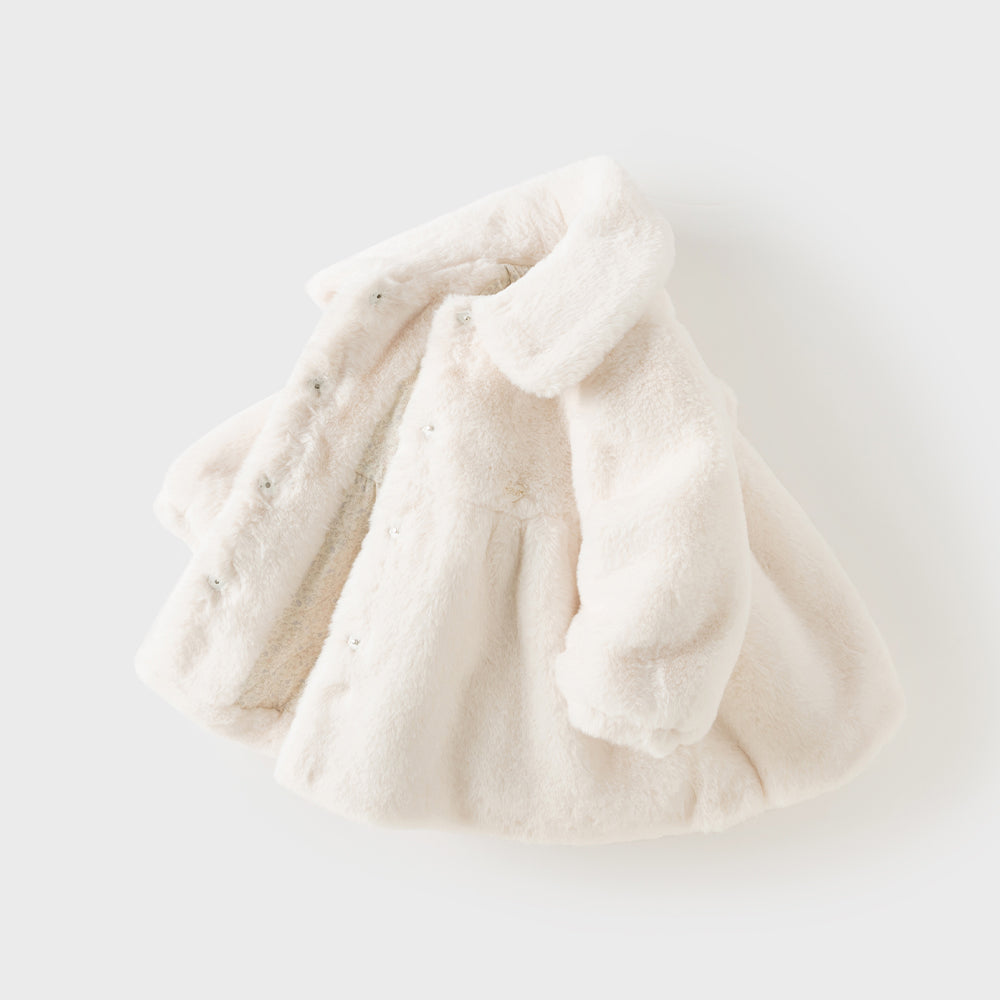 Dave&Bella Toddler Girls White Turndown A-line Elegant Thickened Comfortable Soft Skin-friendly Coats