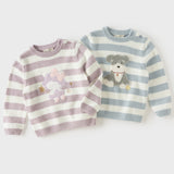 Dave&Bella Toddler Girls Purple/Blue Striped Cute Sheep/Dog Print Soft Cozy Sweaters
