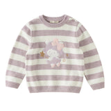Dave&Bella Toddler Girls Purple/Blue Striped Cute Sheep/Dog Print Soft Cozy Sweaters