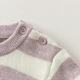 Dave&Bella Toddler Girls Purple/Blue Striped Cute Sheep/Dog Print Soft Cozy Sweaters