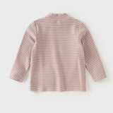 Dave&Bella Toddler Girls Pink/Gray/Beige Striped Turtle Fleece Versatile Essential T-shirts