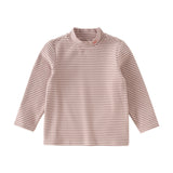 Dave&Bella Toddler Girls Pink/Gray/Beige Striped Turtle Fleece Versatile Essential T-shirts