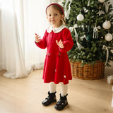 Dave&Bella Toddler Girls Red Doll Collar Cute Cherry Print Cozy Soft A-line Knit Dress