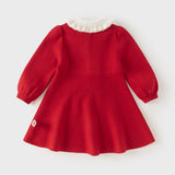 Dave&Bella Toddler Girls Red Doll Collar Cute Cherry Print Cozy Soft A-line Knit Dress