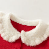 Dave&Bella Toddler Girls Red Doll Collar Cute Cherry Print Cozy Soft A-line Knit Dress