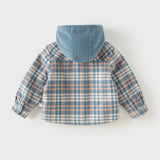 Dave&Bella Toddler Boys Blue Plaid Hooded Fleece-Line Comfortable Cotton Cozy Jackets