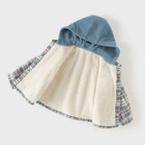 Dave&Bella Toddler Boys Blue Plaid Hooded Fleece-Line Comfortable Cotton Cozy Jackets
