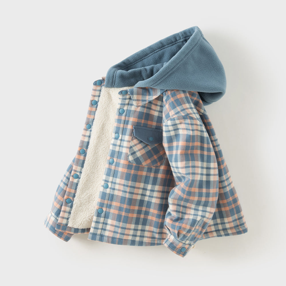 Dave&Bella Toddler Boys Blue Plaid Hooded Fleece-Line Comfortable Cotton Cozy Jackets