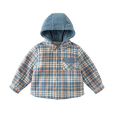 Dave&Bella Toddler Boys Blue Plaid Hooded Fleece-Line Comfortable Cotton Cozy Jackets