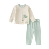 Dave&Bella Toddler Boys Blue/Green Cute Whale Print Soft Comfortable Pant Suits